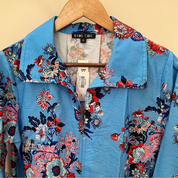 BOHO CHIC Women’s Blue Springtime Floral Blouse 3/4 Sleeves Size Medium - Picture 2 of 7
